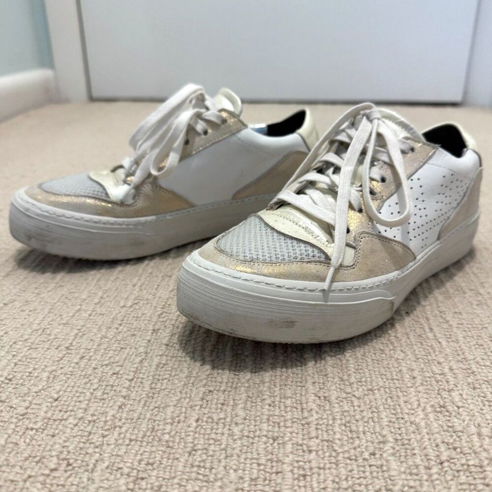 P448 Women's Spacelow Pearlized White/Gold Leather Sneaker 36, US 6-6.5